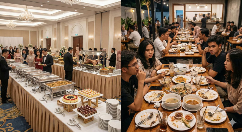 Perbandingan kenyamanan dan harga bukber di hotel vs cafe di Cirebon tahun 2026.